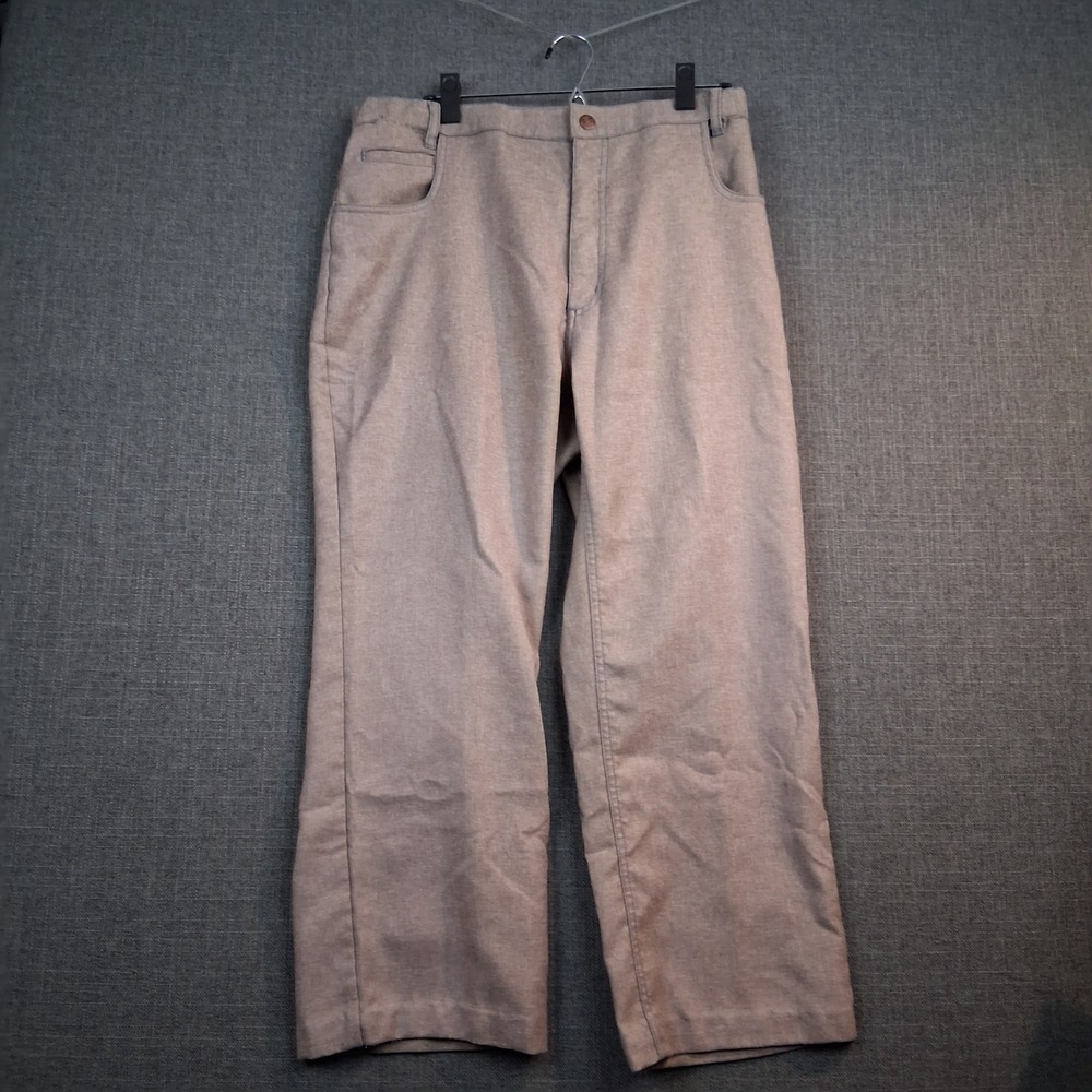 Vintage Tan Workwear Straight Leg Pants Blue Contrast Stitching Mens 33x22.5